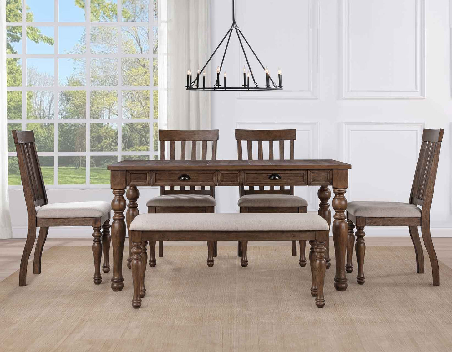 Joanna Brown 4-Drawer Dining Set (table, 4 chairs, & bench) by Steve Silver