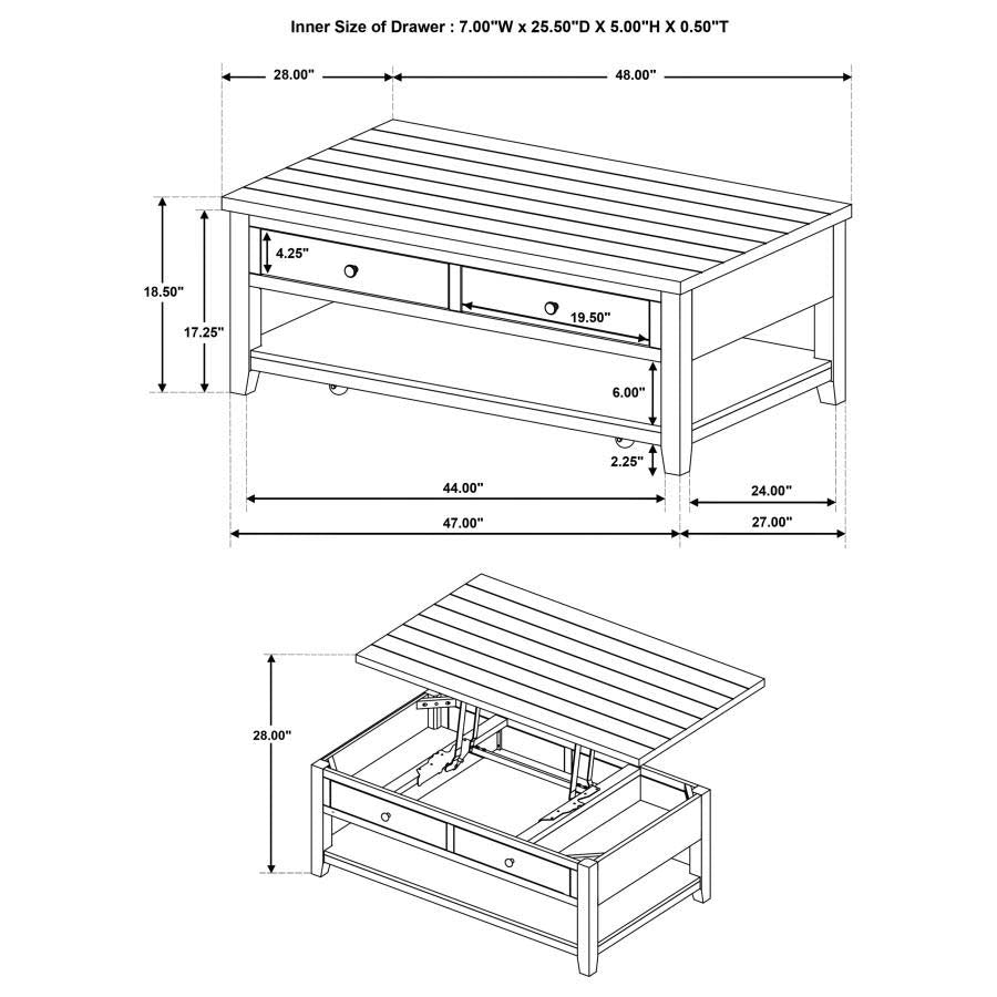 Payne Distressed Brown Lift Top Coffee Table with Drawer by Coaster