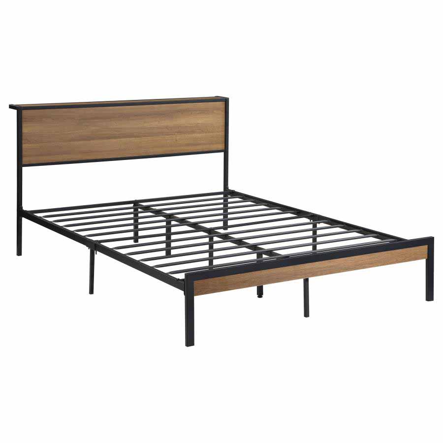 Full Ricky Light Oak Panel Metal Bed Frame by Coaster