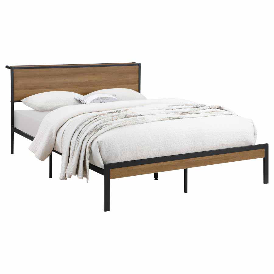 Full Ricky Light Oak Panel Metal Bed Frame by Coaster