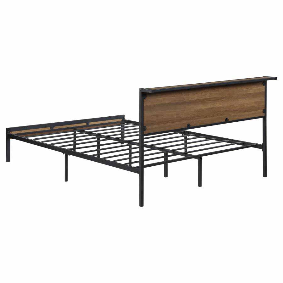 Full Ricky Light Oak Panel Metal Bed Frame by Coaster