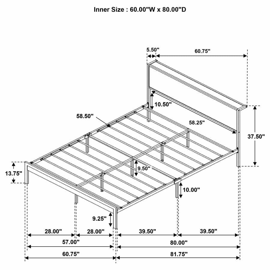 Full Ricky Light Oak Panel Metal Bed Frame by Coaster