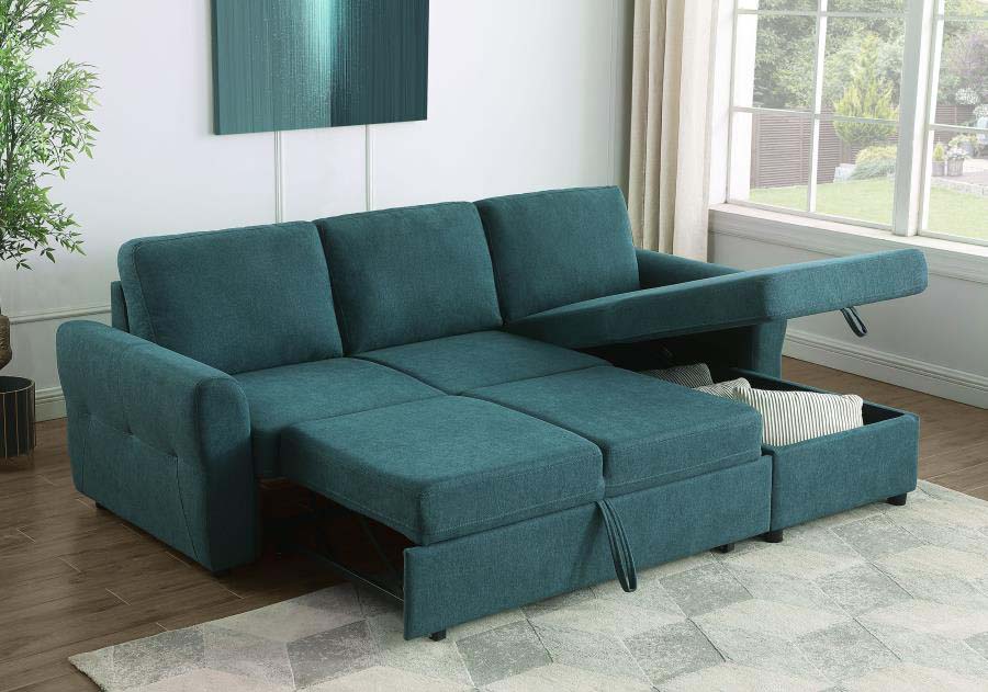 Samantha Teal Blue Sleeper Sectional by Coaster