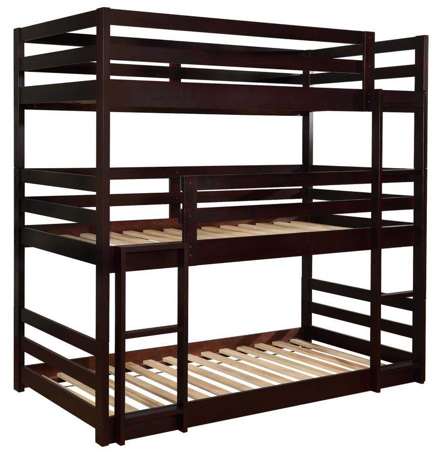 Sandler Cappuccino Triple Twin Bunk Bed by Coaster