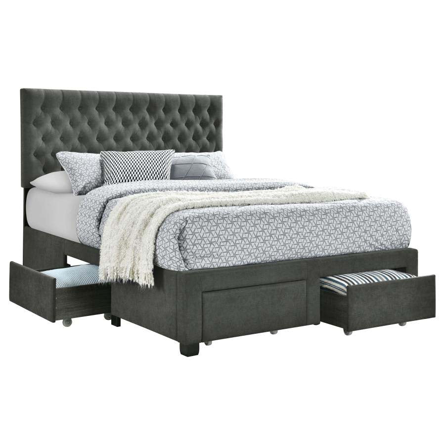 Queen Soledad Grey Upholstered Storage Bed Frame by Coaster