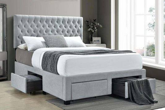 King Soledad Light Grey Upholstered Storage Bed Frame by Coaster