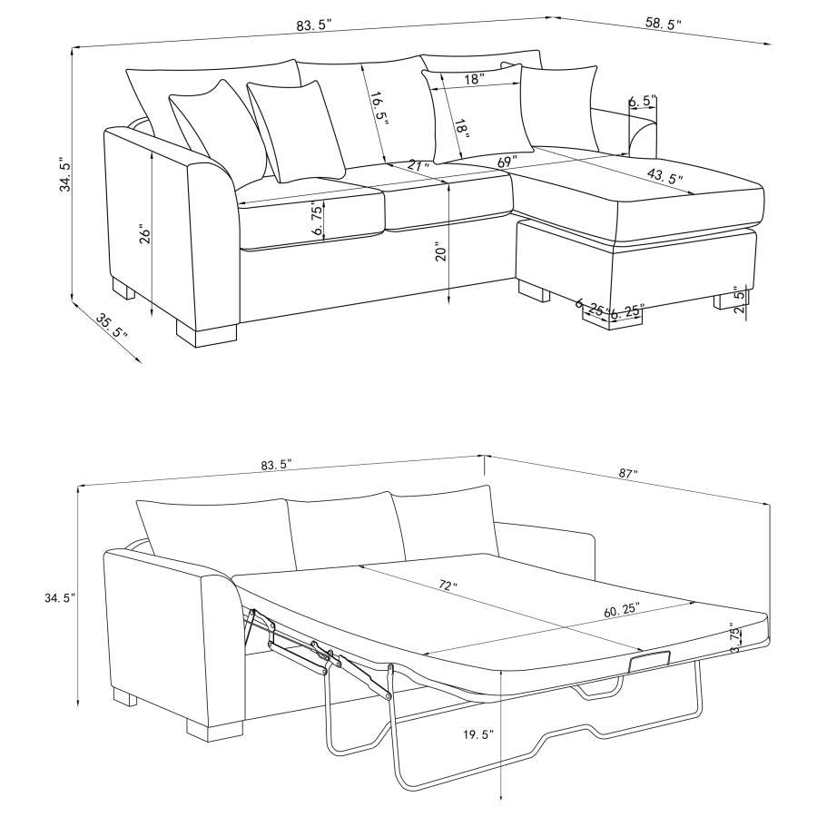 Storey Grey Sleeper Sectional by Coaster