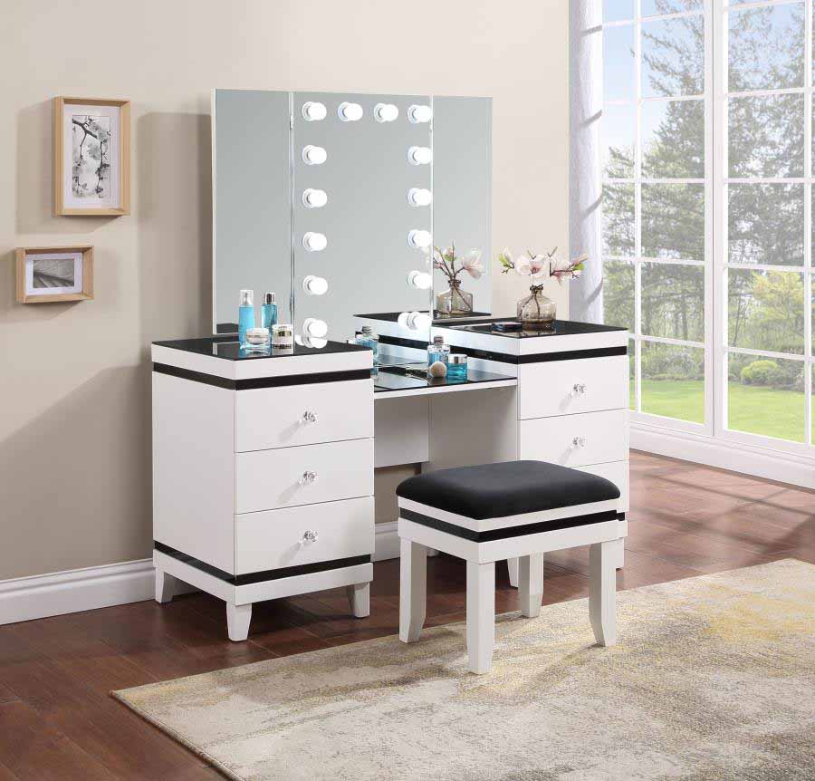 Talei 6-Drawer Vanity Set with Lighted Mirror & Stool by Coaster