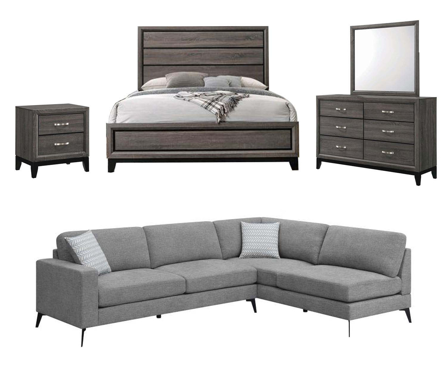 Watson Queen Bedroom Set with Clint Sectional Package Deal