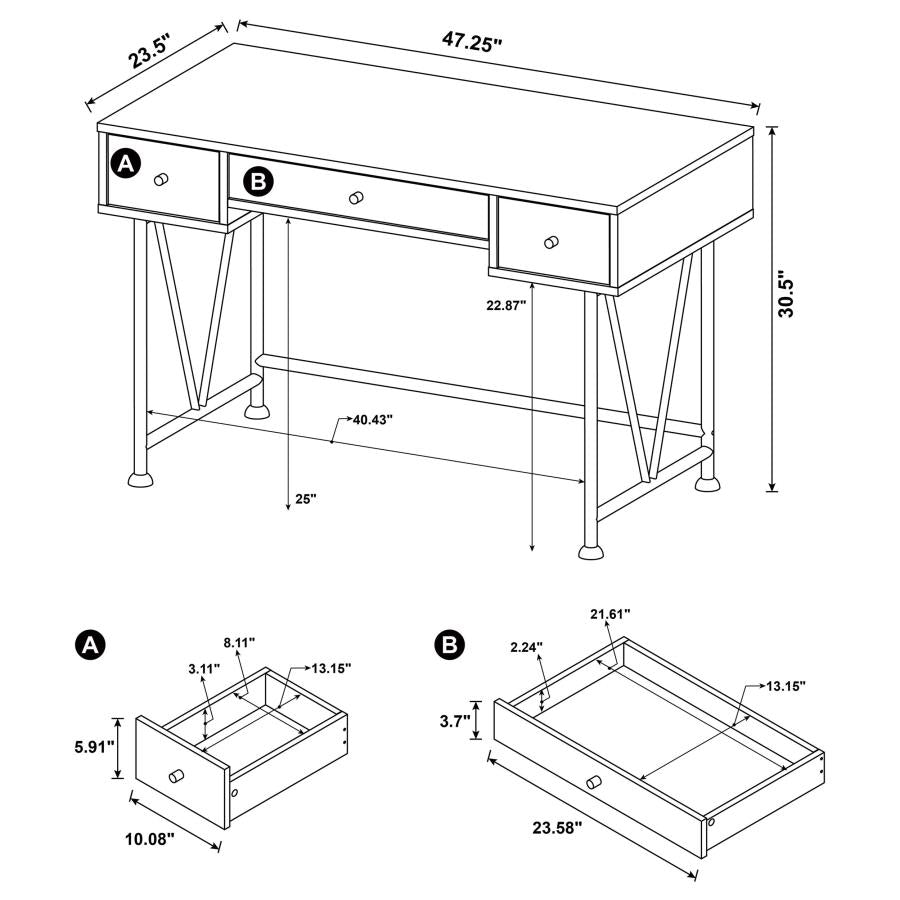 Analiese Antique Nutmeg 3-Drawer Writing Desk by Coaster