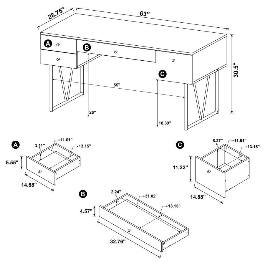 Analiese Grey Driftwood 4-Drawer Writing Desk by Coaster