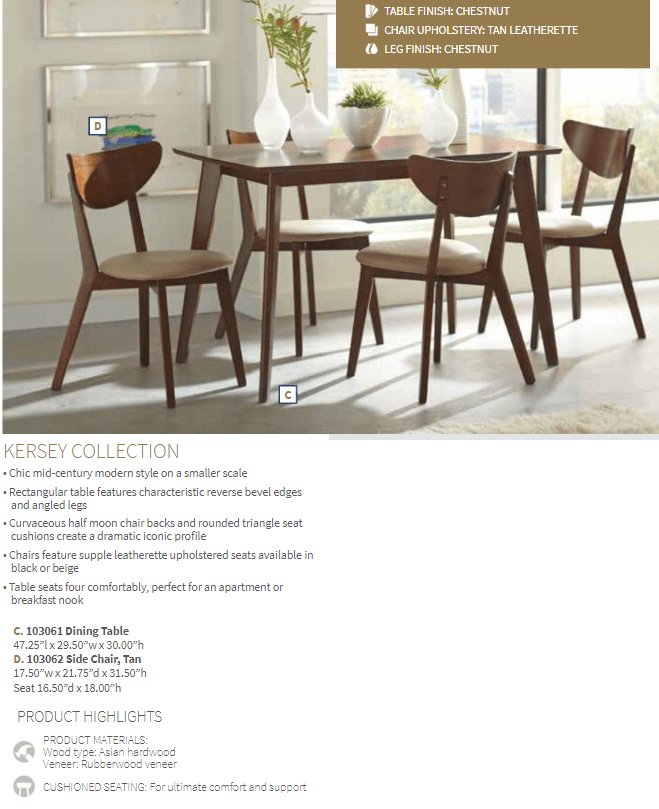 Kersey Dining Set (table and 4 chairs) by Coaster