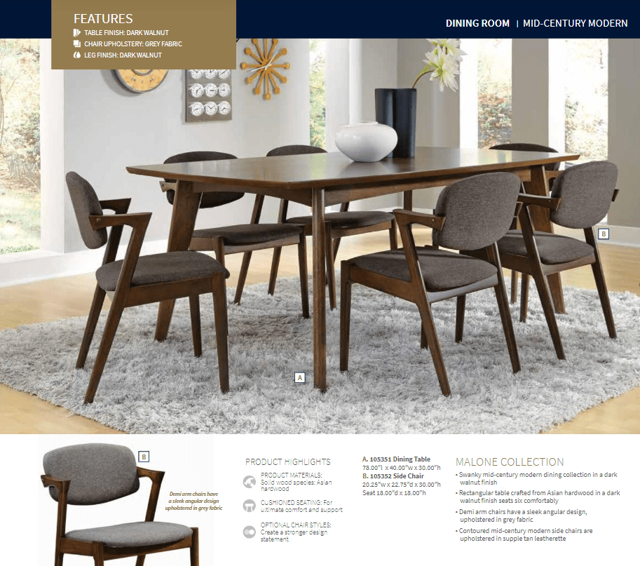 Malone Dining Set (table and 6 chairs) by Coaster