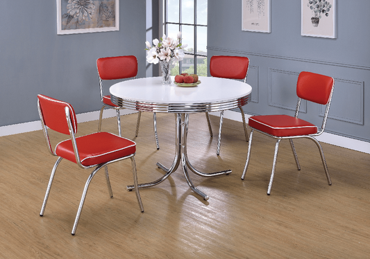 Retro Red Round Dining Set (table and 4 chairs) by Coaster