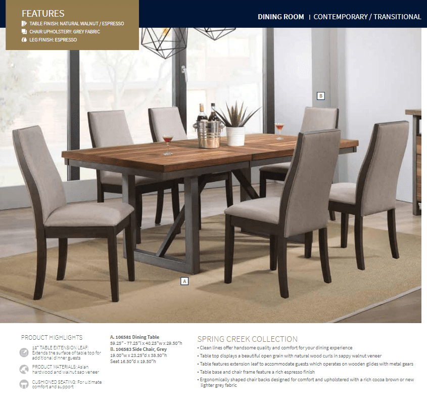 Spring Creek Taupe Dining Set (table and 6 chairs) by Coaster