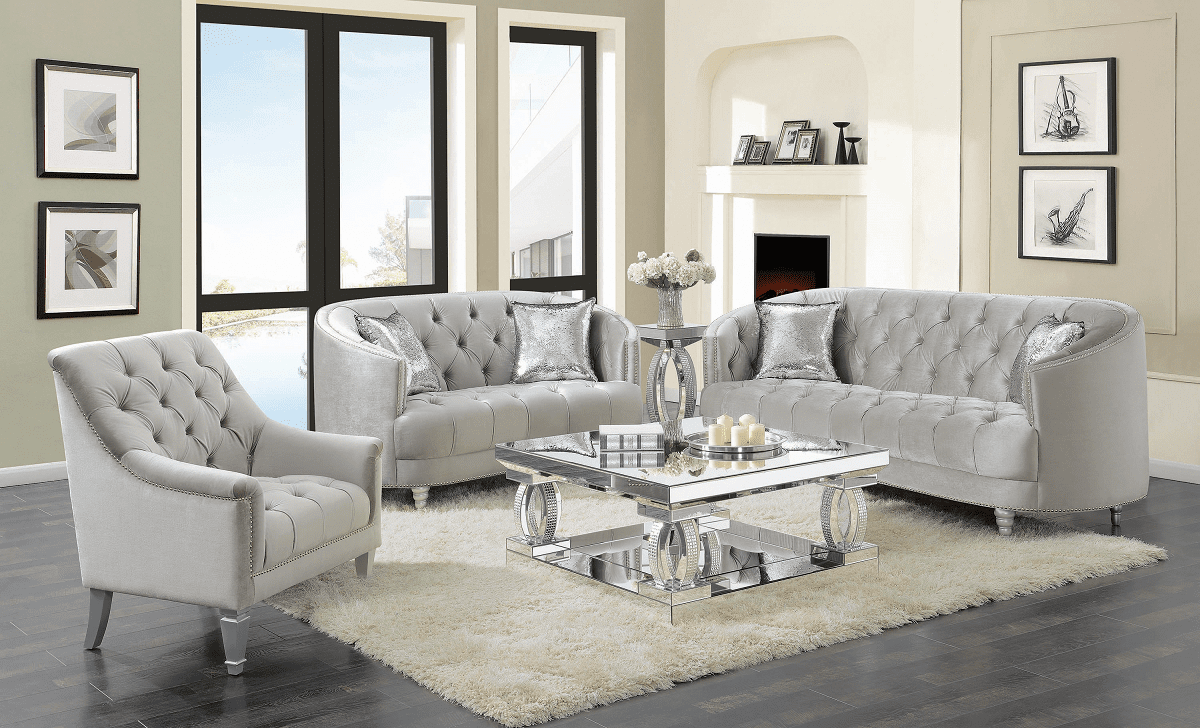 Avonlea Grey Velvet  Sofa and Love Seat by Coaster