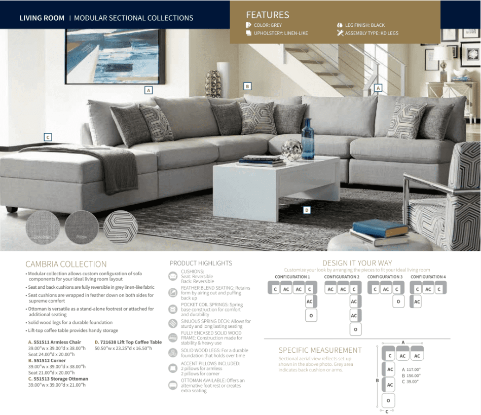 Cambria Modular Medium Sized Sectional by Coaster