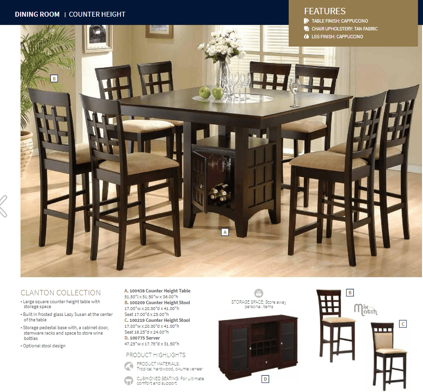 Gabriel Counter Height Set (table and 8 chairs) by Coaster