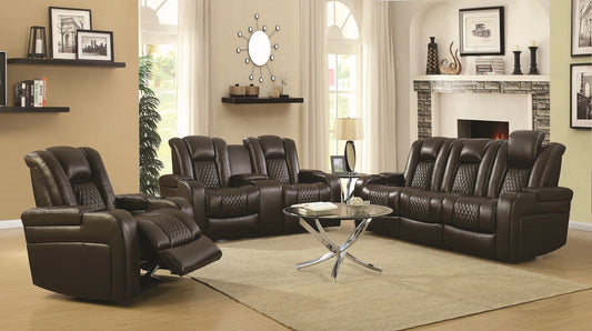 DeLangelo Brown Powered Reclining Sofa and Love Seat Collection by Coaster