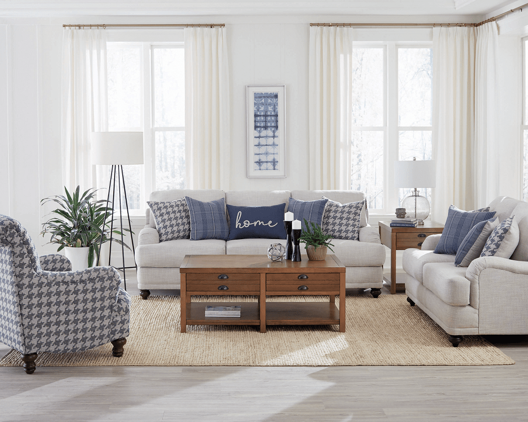 Glenn Light Grey/Blue Sofa and Love Seat by Coaster