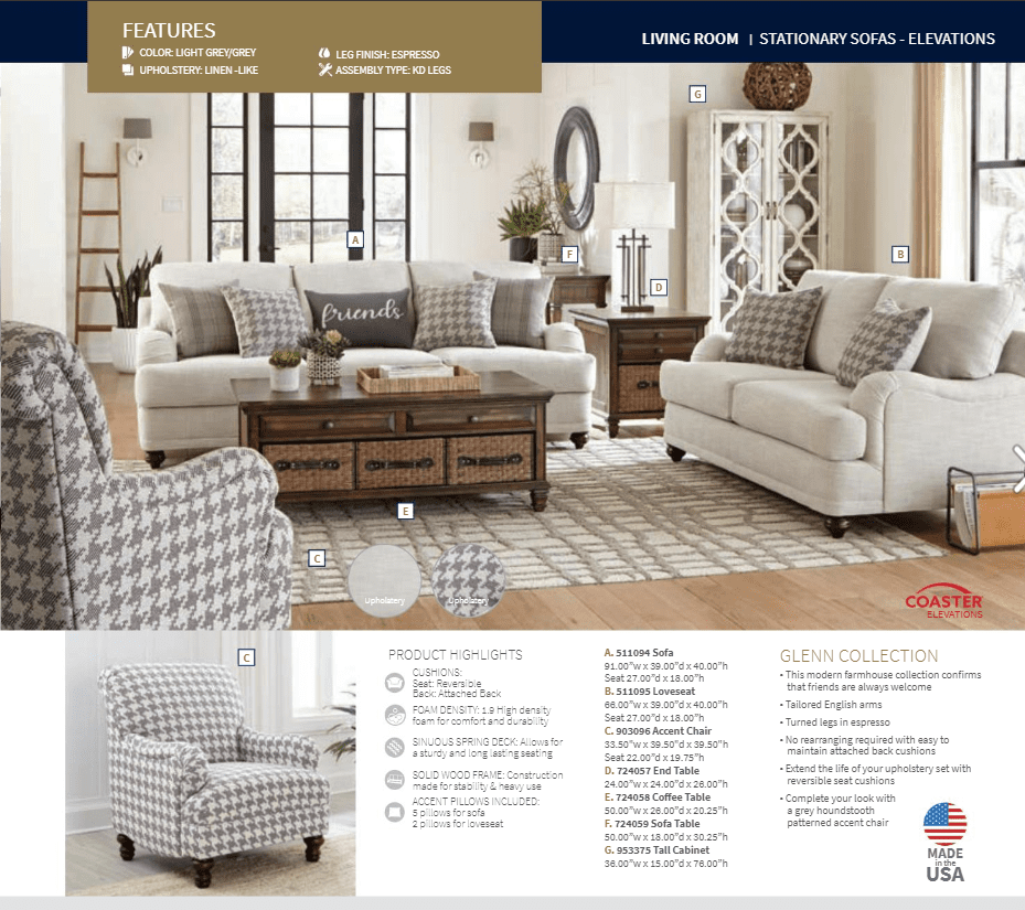 Glenn Light Grey/Grey Sofa and Love Seat by Coaster