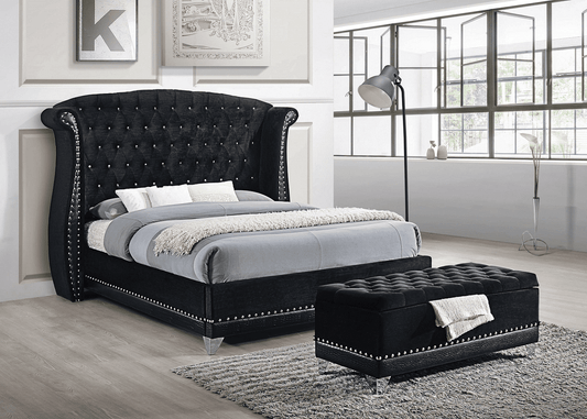 King Barzini Black Tufted Platform Bed Frame by Coaster