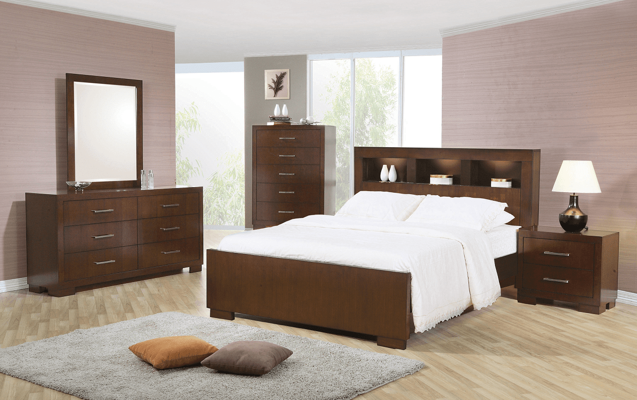 King Jessica Cappuccino Bookcase Platform Bed Frame by Coaster