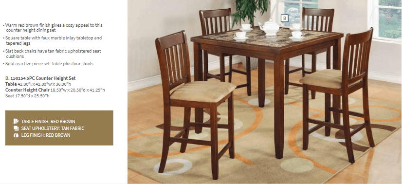 Jardin Counter Height Set (table and 4 chairs) by Coaster