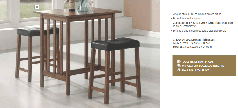Oleander Counter Height Set (table and 2 stools) by Coaster