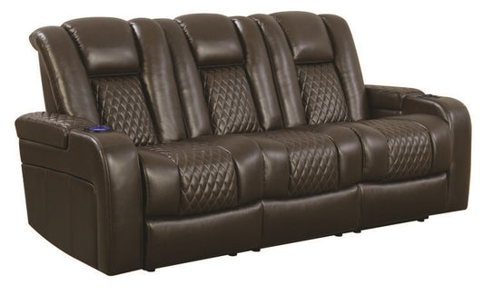 DeLangelo Brown Powered Reclining Sofa by Coaster