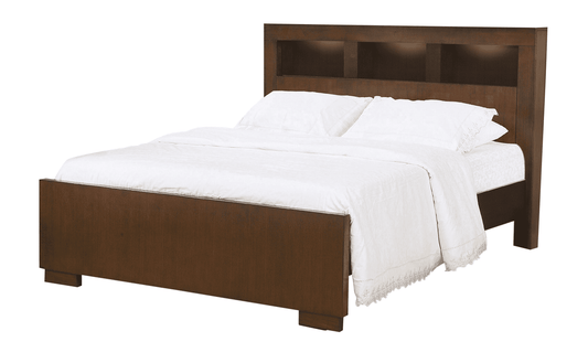 Queen Jessica Cappuccino Platform Bookcase Bed Frame by Coaster