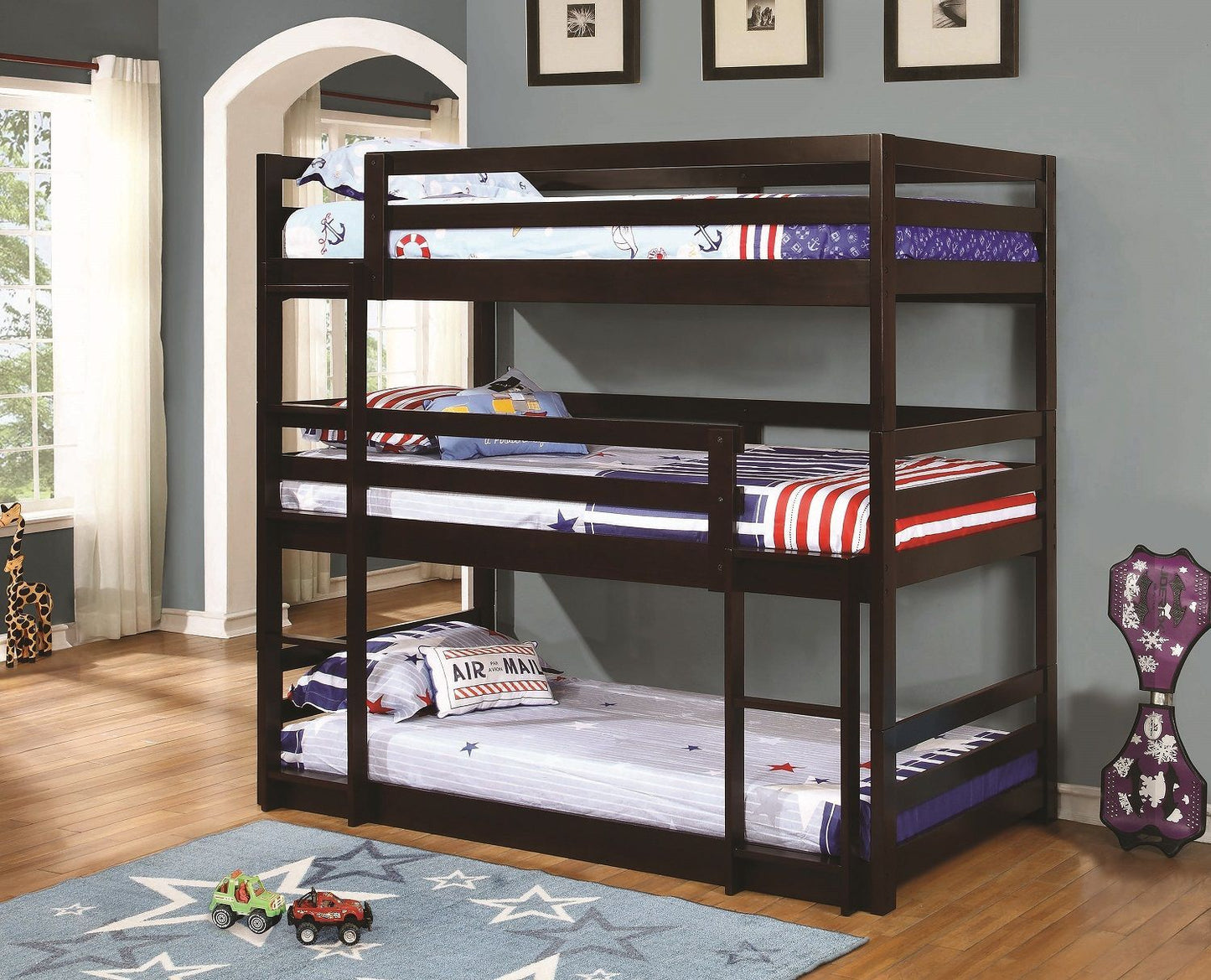 Sandler Cappuccino Triple Twin Bunk Bed by Coaster