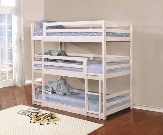 Sandler White Triple Twin Bunk Bed by Coaster