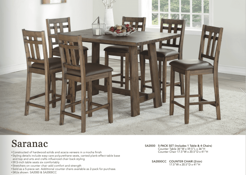 Saranac Counter Height Set (table and 4 chairs) by Steve Silver