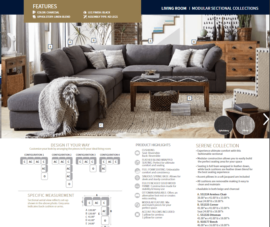 Serene Charcoal Modular Sectional by Coaster